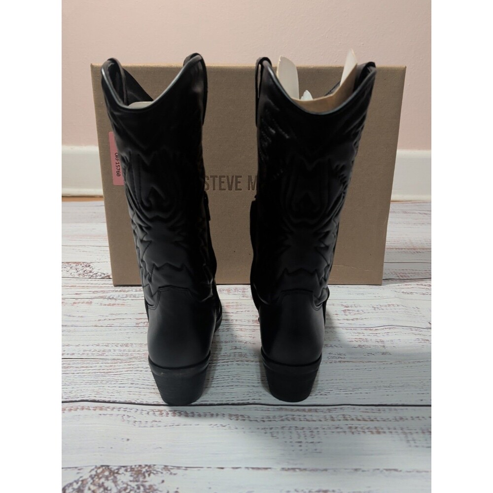 Steve Madden Western Hayward Size 8 Black Leather Cowgirl Boots - Picture 11 of 15
